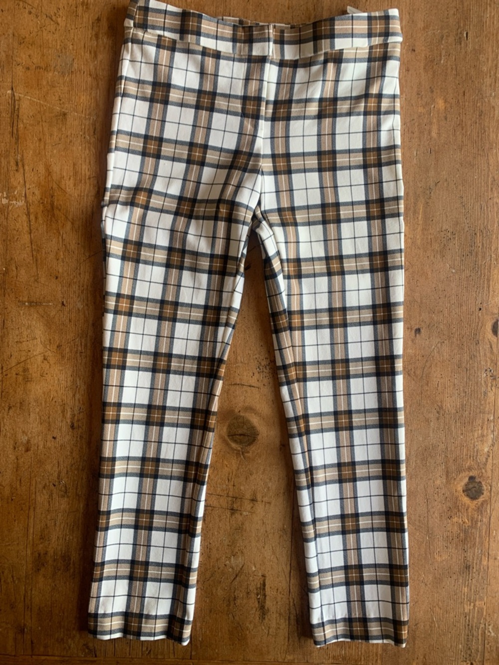 Amanda & Chelsea White Plaid Skinny Pant with Brown and Black